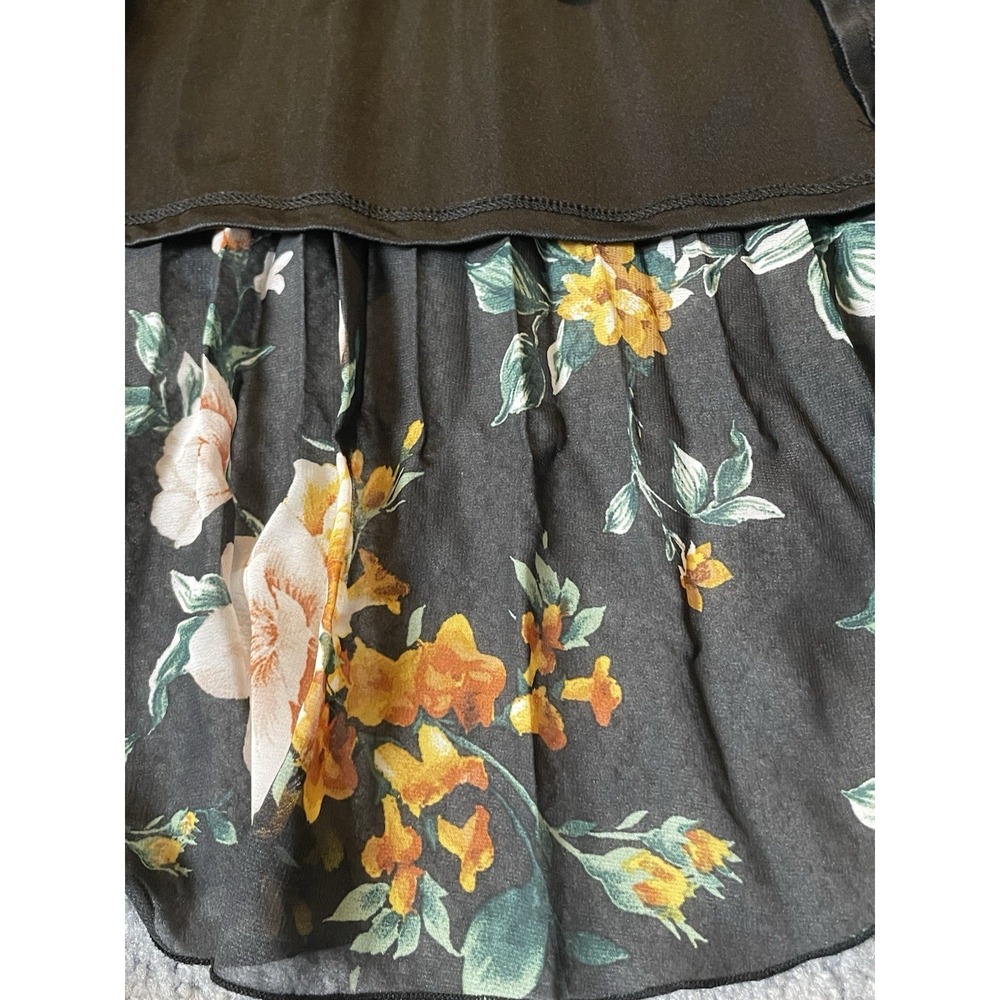 Indigo Rose Pleated Floral Dress Sz M Gold Pink Long Sleeve Career Party Cottage - Picture 9 of 12